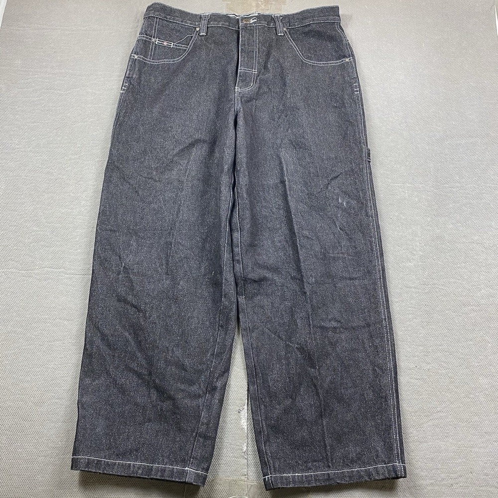 Vintage Southpole Jeans Mens 36x29 Black Carpenter Baggy Wide Skater Embroidered - Picture 2 of 14